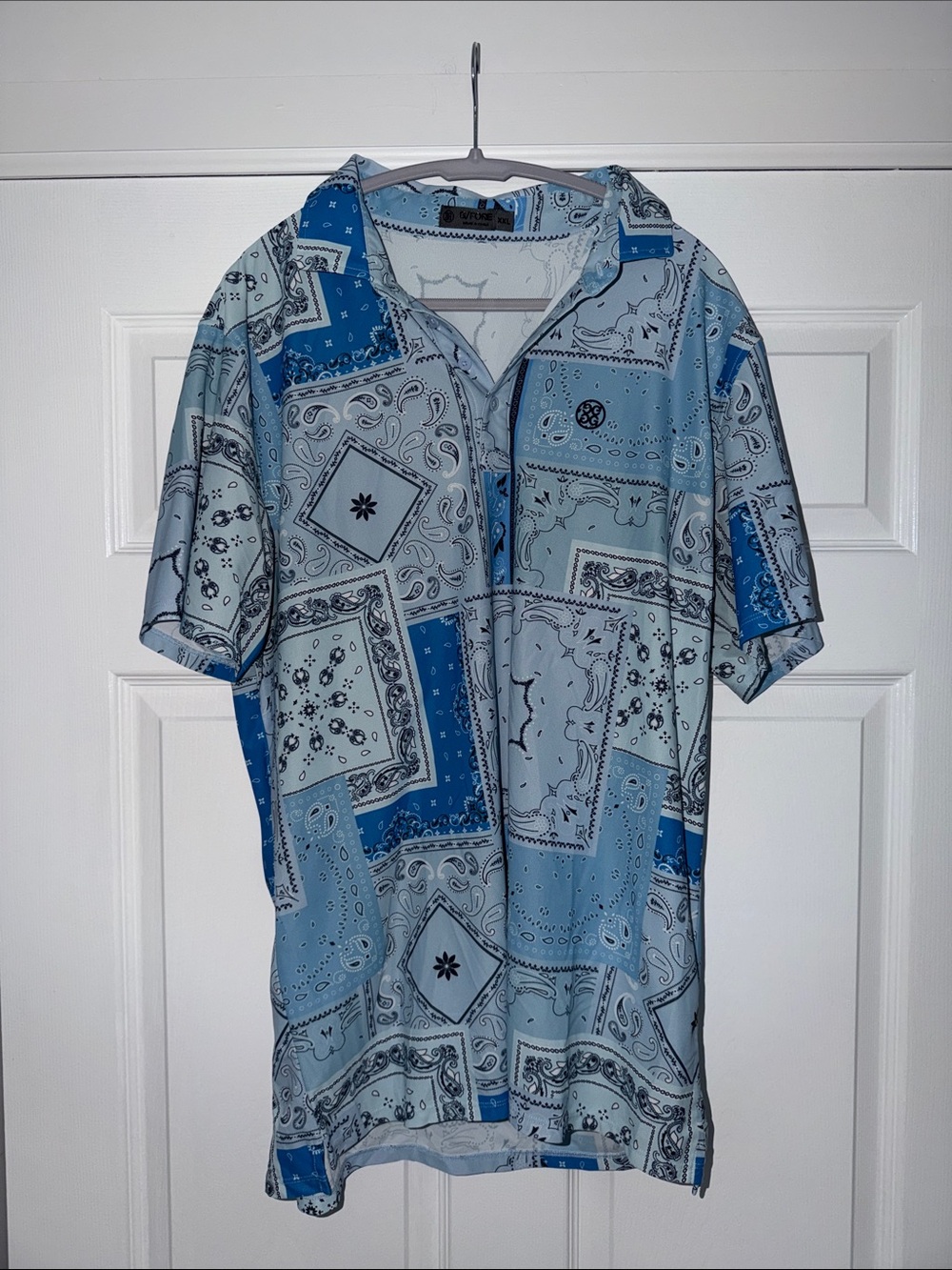 G/FORE Light Blue & Royal Blue Bandana-Print Short-Sleeve Polo with Hood